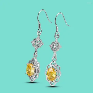 Orecchini pendenti Ragazze bohémien Originali in argento 925 Creativo asimmetrico Nappa Fiore Gioielli Ciondolo zircone cubico giallo Regalo da 30 mm