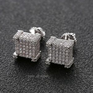 Hip Hop -örhängen för män Guldsilver Iced Out CZ Square Stud Earring med skruvmycken 214