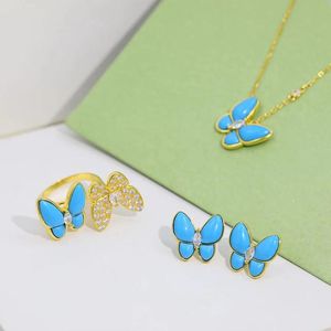 Necklaces 2022 New Pure Sterling Sier Popular Brand Sky Stone Butterfly Necklace Ring Women Stud Earrings Jewelry Set Hot Pop