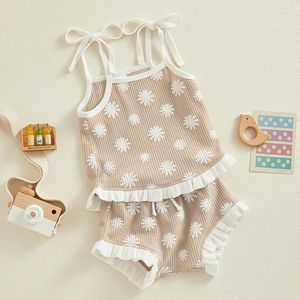 Kläder sätter spädbarn baby flicka sommarkläder blommor ärmlös remstank top ruffle bloomers shorts född 2st.