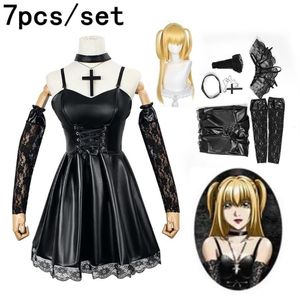 Tema kostym dödsanteckning cosplay misa aman imitation läder sexig klänning handskar glorstockingsnecklace uniform outfit 221102265h