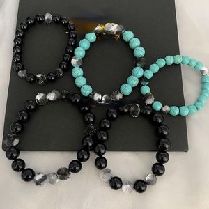 Designer Perlen Vintage Kreuze Obsidian Blau Türkis Armband Paare Perlen Valentinstag Geschenk Schwarz und Blau