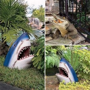 Grande estátua de jardim de tubarão branco, estatueta de arte de jardim, decoração de resina para casa, quintal, gramado, escultura, oceano, artesanato de animais 240113