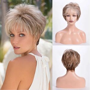 Synthetic Wigs OUCEY Mixed Blonde Brown Short Wigs For Women Heat Resistant Synthetic Wig Pixie Cut Natural Looking Fake Hair Wigs Q240115