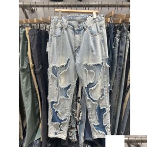 Męskie Plus Polie Real fotki Zmarł dżinsy niebieskie mody spodnie Hip-Hop Street Hole dżinsowe dostawa odzież OTK8L