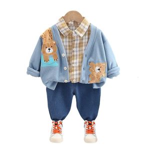 Весенне-осенний костюм для маленьких мальчиков, детская куртка, клетчатая рубашка, брюки, 3 шт./компл., повседневный костюм для малышей, детский спортивный костюм 240115