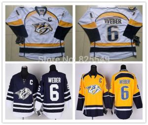 Custom Mens women youth Nashville Predators Ice Hockey Jerseys 6 SHEA WEBER Yellow Navy Blue White Hockey Jerseys All Stitched Size S-6XL