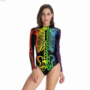 Badebekleidung Nadanbao Halloween Bademode Frauen Sexy Badeanzug Einteiliger Badeanzug Weibliche Mode Schädeldruck Sommer Strand Party BodysuitL240115