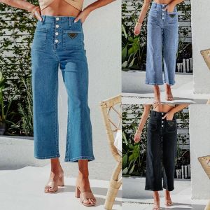 design de marca de moda de jeans femininos, calças sociais, estilo novo, correto, liso preto e azul, stretch slim business casual jeans lavados calças de nove pontos