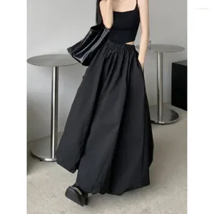 Gonne Gonna Donna Moda coreana Streetwear Nero Elastico in vita A-line Vintage Loose Bubble Maxi Casual femminile