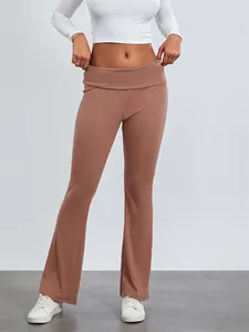 Calças femininas Mulheres Frill Cintura Alta Cor Sólida Flared Slim Calças Primavera Outono Casual Sweatpants Bottoms