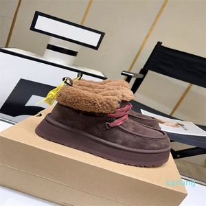 Womens Boots Winter Cabin Cuff Snow Ankle Boots Chestnut Fur Classic Mini Platform Snowboot