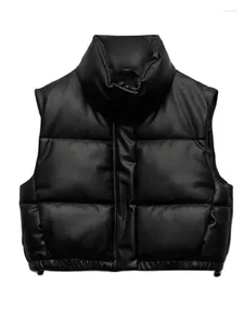 Gilet da donna Giacca invernale in pelle PU Gilet da donna Colletto alla coreana nero Senza maniche Cerniera Moto Biker Gilet corto autunnale da donna