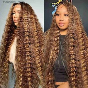 Synthetische Perücken 30 32 38 Zoll Curly Highlight 13x4 HD Lace Front Echthaar Perücke 4/27 Farbe Deep Wave 13x6 Lace Frontal Perücken Brasilianer für Frauen Q240115