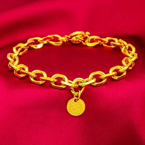Luksusowa bransoletka 24k o dla kobiet w kolorze złotym okrągły wisiorek Bransoletka Matowa rocznica ślubu Prezenty biżuterii 240115