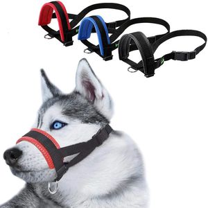 Soft Nylon Dog Muzzle Anti Barking Training Pet Mouth Mask Harness for Small Large Dogs Prevent from Biting Adjustable Loop 240115