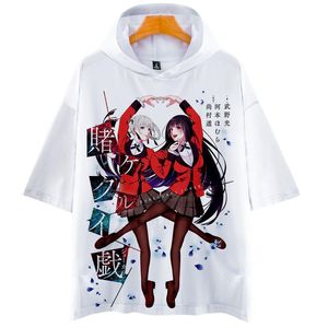 Japan Anime Kakegurui 3D Print z kapturem Towala Kobiety Mężczyźni Jabami Yumeko Momobami Kirari Krótkie rękawie Zabawne koszulki Cosplay Costplay246p