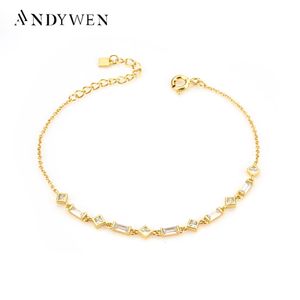 ANDYWEN 925 пробы серебро золото циркон браслет-цепочка Pulsera de cadena JANET Cristal Oro женские свадебные украшения240115