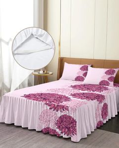 Gonna da letto Copriletto elasticizzato con trama di fiori di crisantemo rosa con federe Coprimaterasso