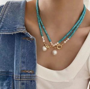 Pendant Necklaces Hand-beaded Niche Design Stunning Light Blue Double Baroque Simple Turquoise Pearl Necklace Clavicle Chain