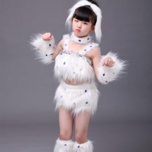 Trajes de dança de cachorro branco fofo para meninas fantasias de dança de animais roupas de jardim de infância fantasia infantil animal QERFORMANCE317d