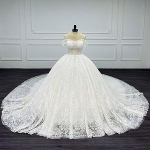 Alonlivn Luxurious Sparkly Sequined Lace Ball Gown Wedding Dress Sweetheart Off Shoulder Sleeves Bridal Gowns