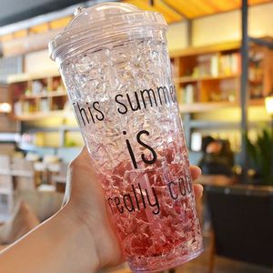 Summer Drinking Cup For Adults 550ml450ml With Straw Ice Glasses Plastic Water Bottle Cover Refrigeration Crushed 240115