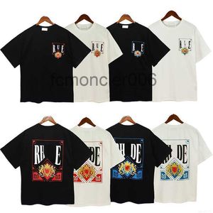 Mens T 셔츠 Rhude 디자이너 옷 흰색 연주 카드 인쇄 패션 남성 및 여성 스포츠 짧은 슬리브 검은 3mg6 ZWF0 ZWF0