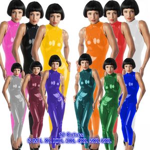 High Quality Shiny Dance Catsuit Zipper Back PVC Jumpsuit Women Sleeveless High Neck Bodysuit Halloween Catwoman Cosplay Costume220Z