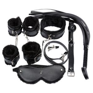 Women Costume Set 7PCS set Sexy PU Leather Plush Fetish Sex Bondage Erotic Underwear With Handcuff Nipple Clamps Gag Whip312I