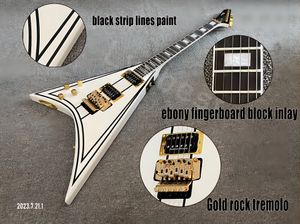 Sıcak sol elektro gitar saf beyaz siyah çizgili abanoz parmak tabağı altın parçalarla kaplı hh picku