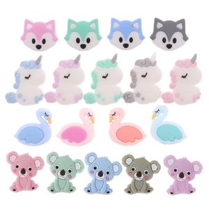 50PCS Unicorn Pearl Beads Silicone Bead Teething Toys Baby Diy Animal Rodent Set Food Grade Silicone Teether Baby Teether Ball 240115