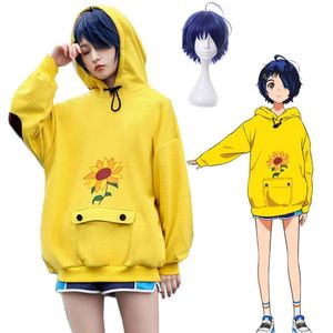 Anime WONDER EGG PRIORITY Ohto Ai Costume Cosplay Hoodie Yellow Sweatshirt Loose Style Unisex Casual Pullover Wig for Halloween Pa213V