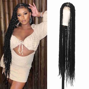 Synthetic Wigs Kalyss 46 Knotless Spring Twist Braided Wigs for Women Full Double Lace Triangle Knotless Cornrow Braided Wigs with Baby Hair Q240115