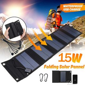 Tillbehör 15W utomhusfällbara solpaneler Cell 5V USB Portable Solar Smartphone Batteriladdare för turismläger Vandring Emergency Charge