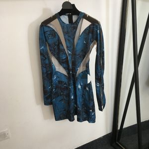 10071 XL 2024 Sukienka na pasie startowe Spring Summer Sukienka Załoga z długim rękawem nad szyją nad kolanami w tym samym stylu sukienka damska moda Wysoka jakość 20240192