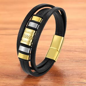 Charmarmband ty mode rostfritt stål Glod svart läder armband män magnetiska flerskikt flätade rep tillbehör manlig smycken gåva