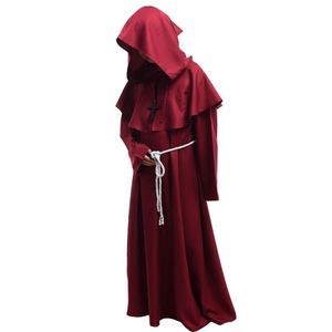 Novo unissex medieval robe vintage com capuz frade halloween fantasia cosplay sacerdote monge manto vestido traje preto marrom borgonha317o