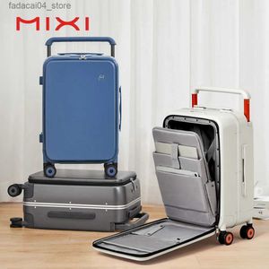 Suitcases Mixi 2023 New Design Wide Handle Suitcase Men Carry-On Luggage Women Travel Trolley Case 20 Inch Cabin PC Aluminum Frame M9275 Q240115