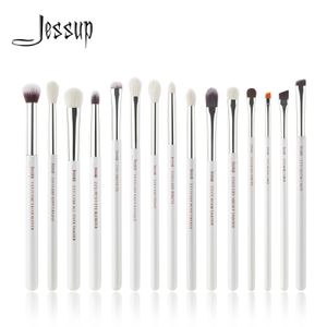 Jessup conjunto de pincéis de maquiagem profissional, 15 peças, pincel de maquiagem pérola branco/prata, kit de ferramentas para delineador de olhos, cabelo sintético natural 240115