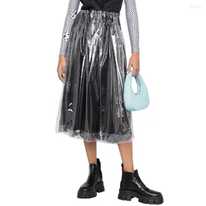 Skirts Sexy Transparency High Waist Long Skirt Clear Plastic PVC Perspective Pleated Madi Street Fashion Clothing Fetish 7XL