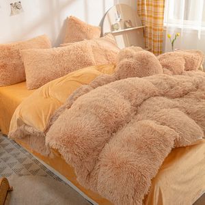 Luxury Thick Fleece Duvet Cover Queen King Winter Warm Bed Quilt Cover Pillowcase Fluffy Plush Shaggy Bedclothes Bedding Set 240115
