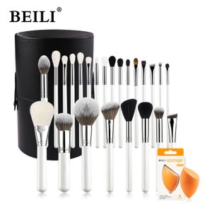 Beili Makyaj Fırçaları Set 24 PCS Kadınlar için Makyaj Araçları Vakfı Toz Göz Farı Allık Fırçası Doğal Keçi Saç Beyaz/Gümüş 240115