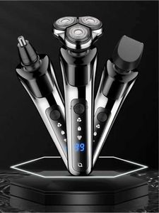 エレクトリックシェーバー3-in-1メンズエレクトリックシェーバービアードトリマーウルトラ静かなフルボディ防水速度フローティングチタン3リングブレードヘッド