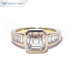 Yadis Özel 14K Sarı Asscher Kesim Moissanite Def VVS1 Moda Kadın Halkaları Günlük Giyim İçin