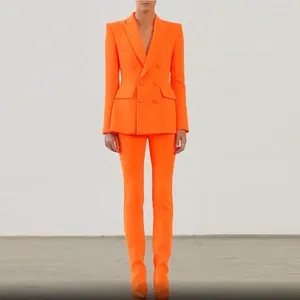 Женские брюки из двух предметов, осень-зима 2024, модный двубортный облегающий костюм средней длины, комплект
