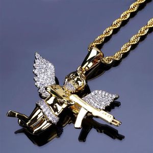 Mężczyźni Pełne mrożone naszyjniki dhinestone Auniquestyle Cupid Angel wisiorek Hip Hop Cuban Cain Naszyjnik Złota Biżuteria do mężczyzn mikro Pave3277