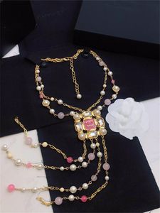 Designer Pendant Necklaces Double Letter C Chains Crysatl Pearl Chokers Rhinestone Necklace Women Wedding Party Cclies Jewerlry 7655