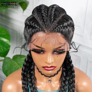 Synthetische Spitze-Perücken, geflochtene Perücken mit Babyhaar, lange 66 cm lange Box-Zöpfe-Perücke für schwarze Frauen, Lace-Front-Afro-Haar-Perücken 240115