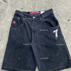 Herren Jnco Shorts Jeans für Herren Y2k Streetwear Hip Hop Boxhandschuhe Grafikdruck Baggy Schwarze Hose Männer Frauen Harajuku Gothic Breite Hose